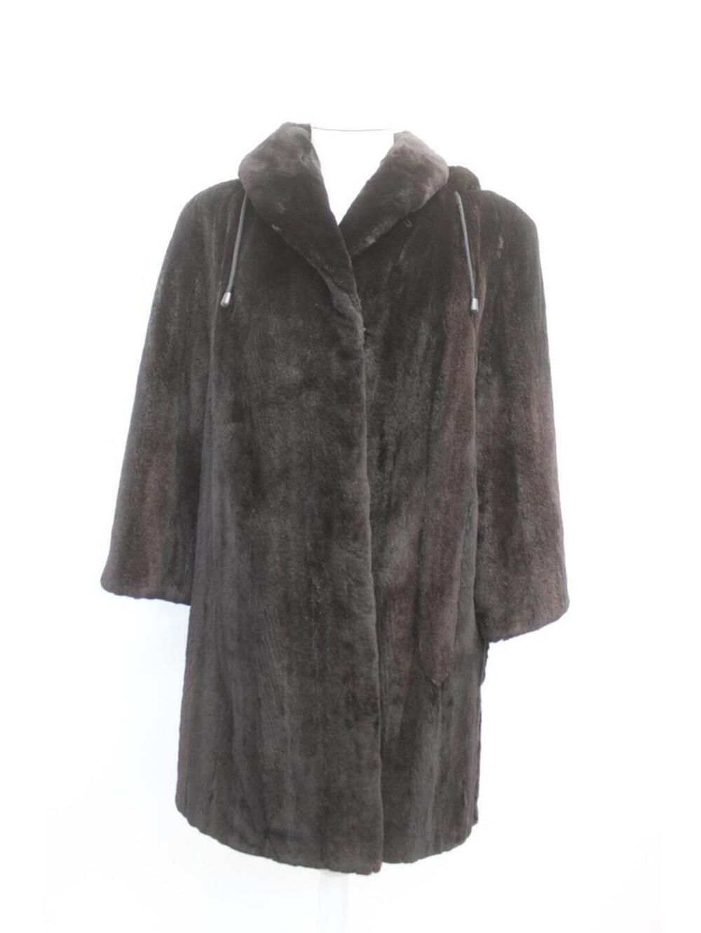 EXCELLENT BLACK/BROWN SHEARED MINK FUR COAT JACKET WOMEN WOMAN SIZE 6-8 W/HOOD